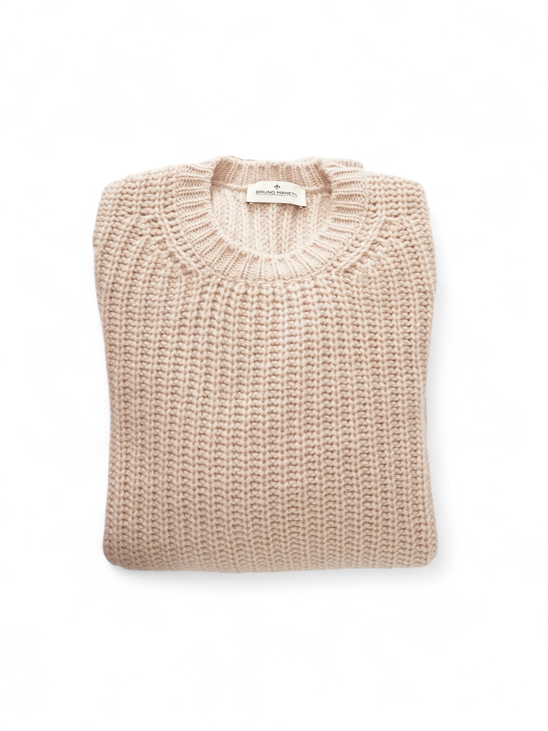 Sandfarbener, grob gestrickter Pullover aus Wolle und Cashmere